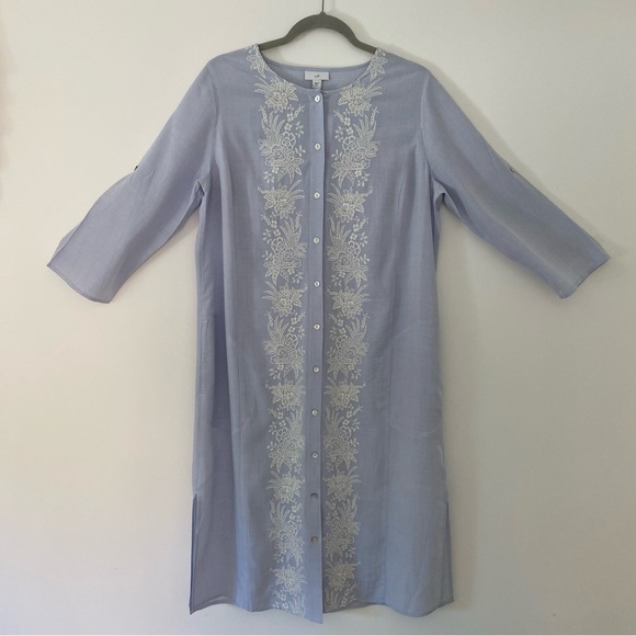 J. Jill Long Button Up Tunic, Beach Coverup, Breezy Dress - lt. blue/periwinkle - Picture 2 of 11